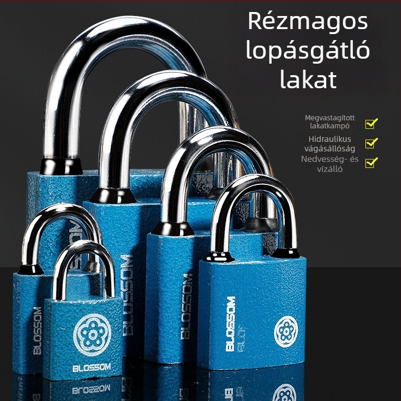 Plum Blossom lakat rézmagú cilinderrel, kék színű, vízálló és rozsdamentes, kültéri vas zár szekrényekhez és raktárakhoz