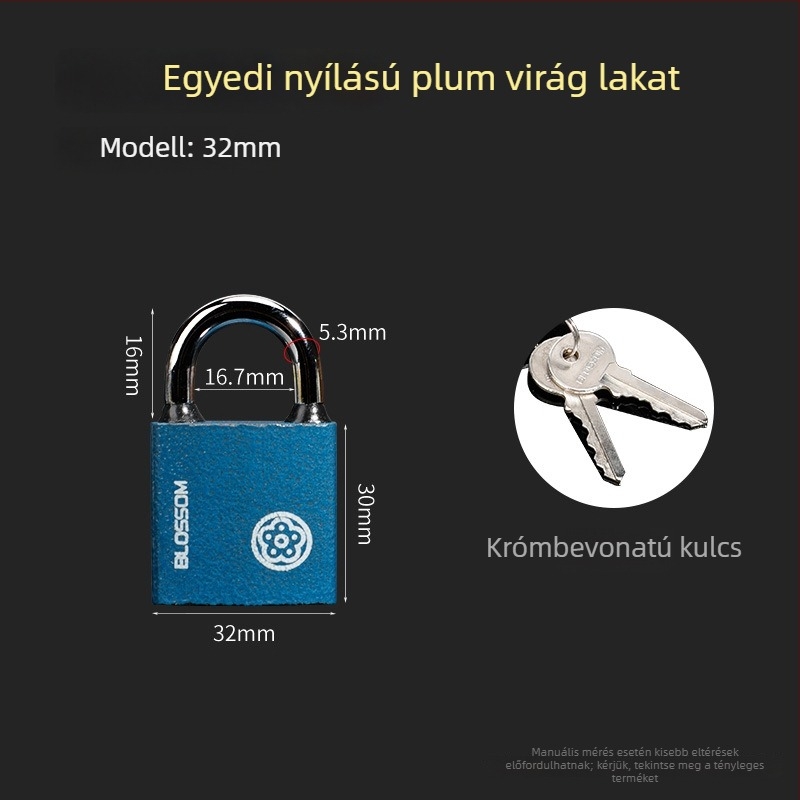 Plum Blossom lakat rézmagú cilinderrel, kék színű, vízálló és rozsdamentes, kültéri vas zár szekrényekhez és raktárakhoz