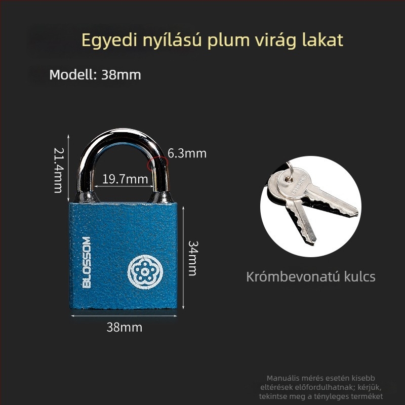 Plum Blossom lakat rézmagú cilinderrel, kék színű, vízálló és rozsdamentes, kültéri vas zár szekrényekhez és raktárakhoz