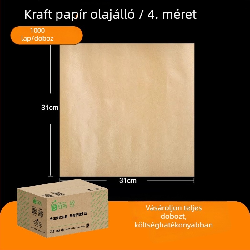 Kraftpapír olajálló, élelmiszer-csomagoláshoz, sütéshez és burgercsomagoláshoz, 1000 darab