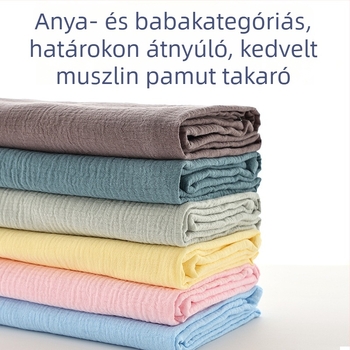 Pamut crepe összefogó takaró, dupla réteg, újszülötteknek, egyszínű, tavasz–ősz