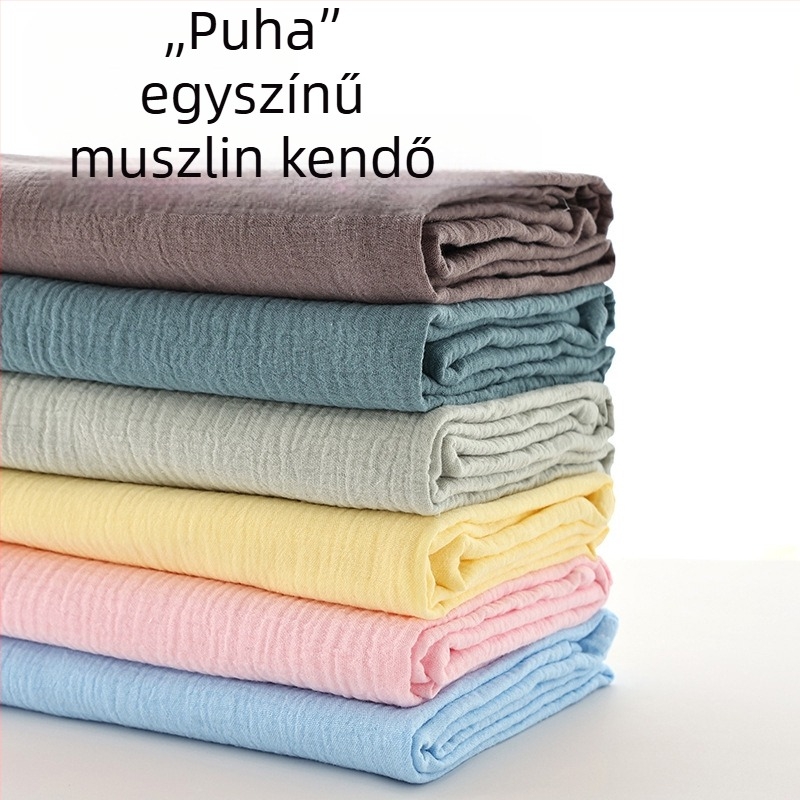 Pamut crepe összefogó takaró, dupla réteg, újszülötteknek, egyszínű, tavasz–ősz