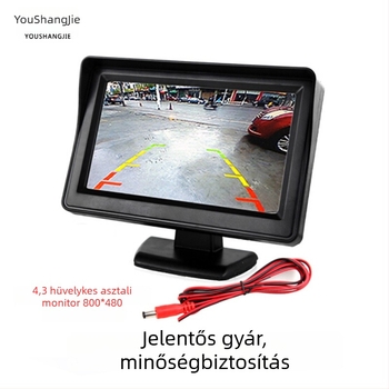 12-24V-os hátrafelé néző videómonitor autókhoz, 4,3 hüvelykes asztali kijelző, négy állítható LED-del