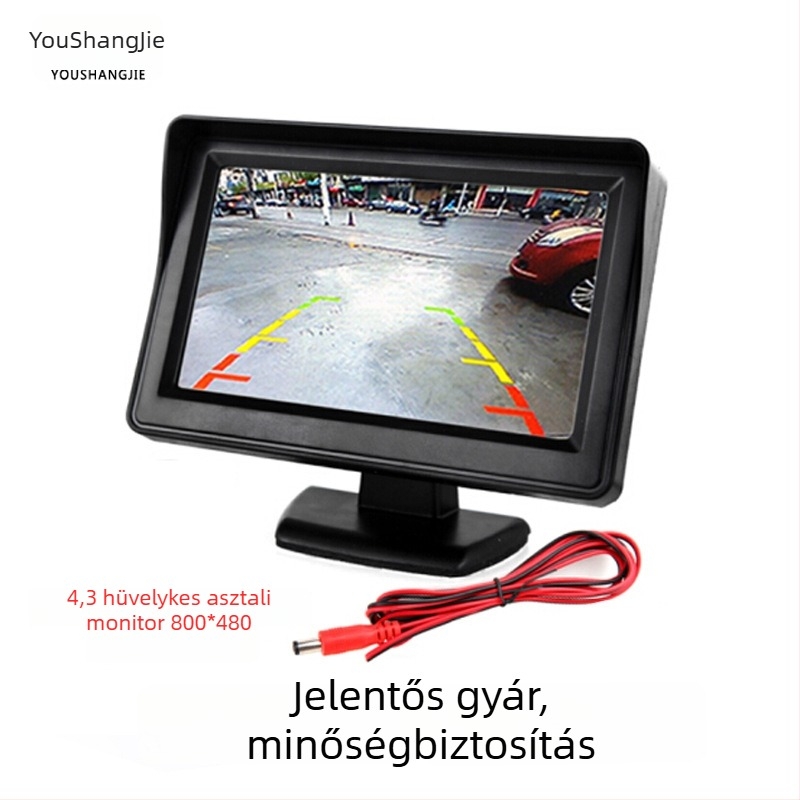 12-24V-os hátrafelé néző videómonitor autókhoz, 4,3 hüvelykes asztali kijelző, négy állítható LED-del