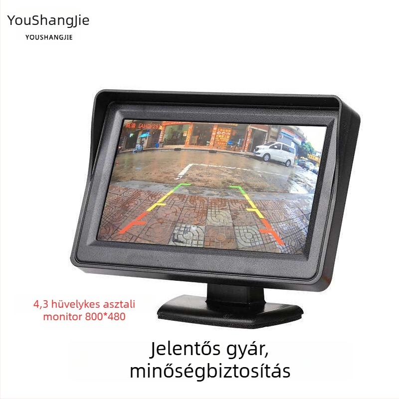 12-24V-os hátrafelé néző videómonitor autókhoz, 4,3 hüvelykes asztali kijelző, négy állítható LED-del