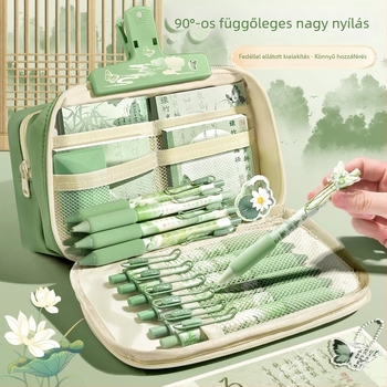 Nemzeti stílusú tolltartó nagy kapacitással, retro dizájn, átlátszó irodai tasak