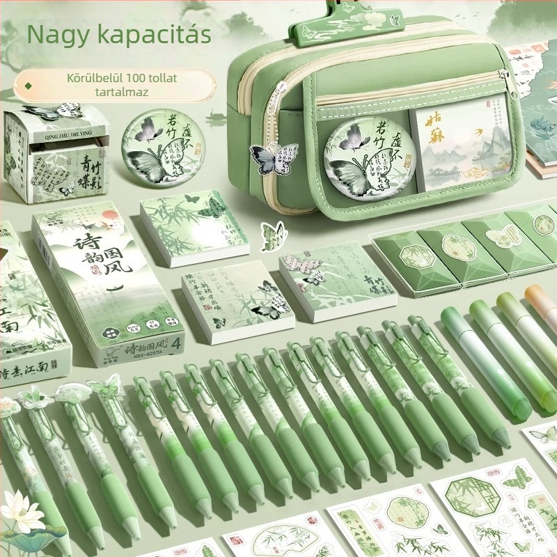 Nemzeti stílusú tolltartó nagy kapacitással, retro dizájn, átlátszó irodai tasak