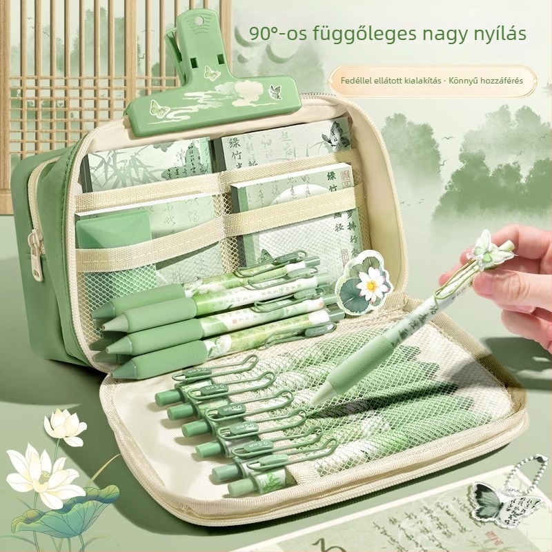 Nemzeti stílusú tolltartó nagy kapacitással, retro dizájn, átlátszó irodai tasak