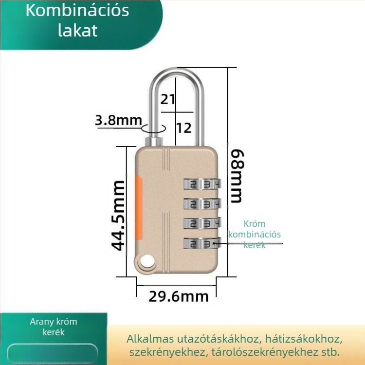 Acélsodronyos zár, kódzár, lakat, kültéri sisakzár, poggyászhevederzár, vízálló és rozsdamentes, kis szekrényzár háztartási használatra