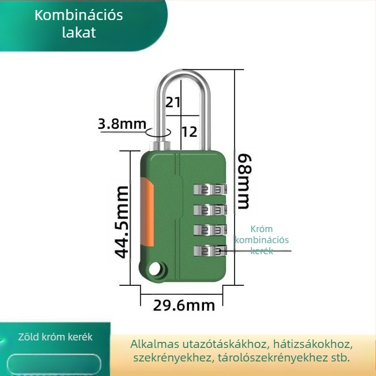 Acélsodronyos zár, kódzár, lakat, kültéri sisakzár, poggyászhevederzár, vízálló és rozsdamentes, kis szekrényzár háztartási használatra