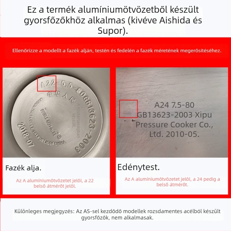 WBZ7 Alumínium ötvözetű nyomástartó edény tömítőgyűrű és fedőgumi készlet — szilikon gyűrű, bőrszegély, méret 16–36 cm