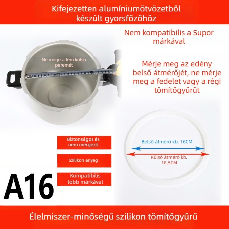 WBZ7 Alumínium ötvözetű nyomástartó edény tömítőgyűrű és fedőgumi készlet — szilikon gyűrű, bőrszegély, méret 16–36 cm