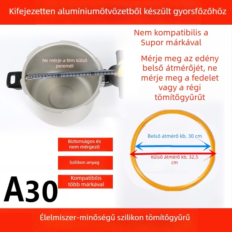 WBZ7 Alumínium ötvözetű nyomástartó edény tömítőgyűrű és fedőgumi készlet — szilikon gyűrű, bőrszegély, méret 16–36 cm