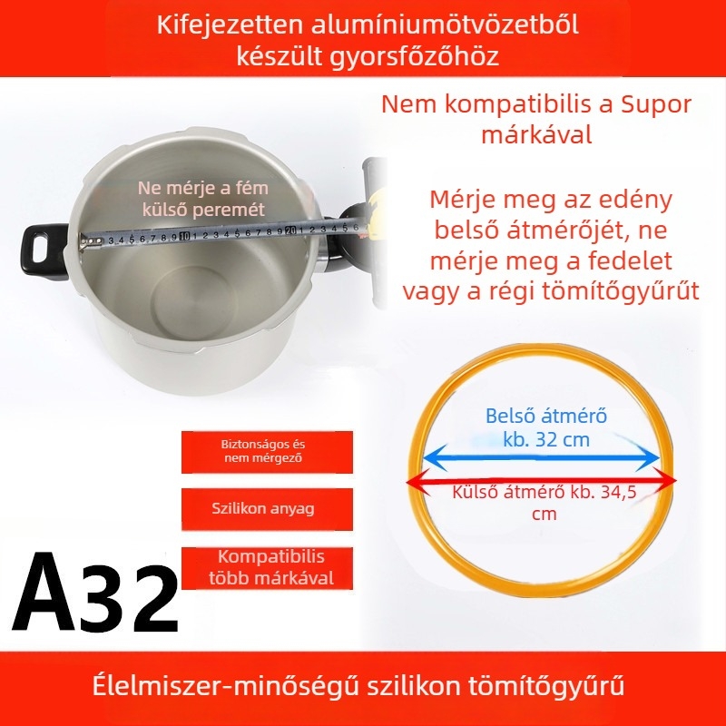 WBZ7 Alumínium ötvözetű nyomástartó edény tömítőgyűrű és fedőgumi készlet — szilikon gyűrű, bőrszegély, méret 16–36 cm