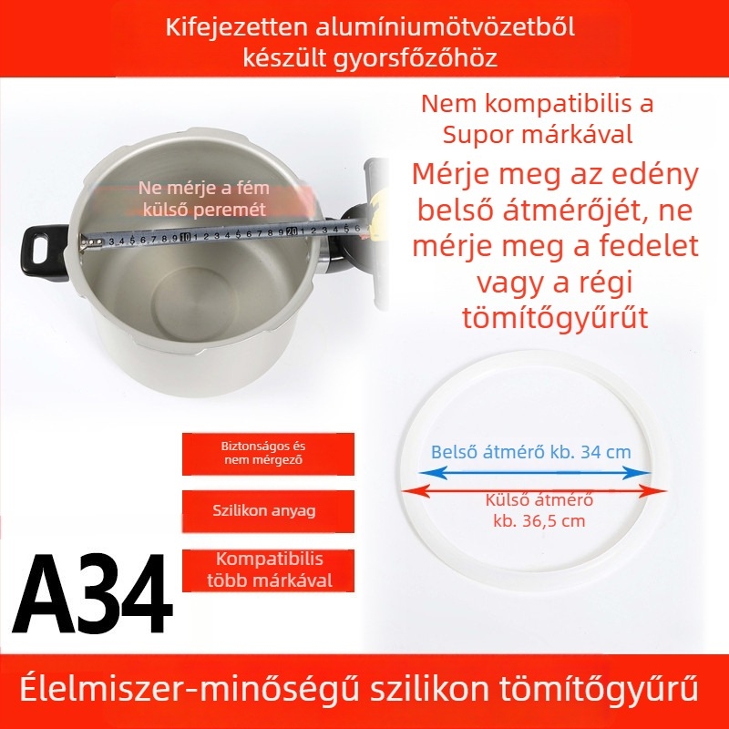 WBZ7 Alumínium ötvözetű nyomástartó edény tömítőgyűrű és fedőgumi készlet — szilikon gyűrű, bőrszegély, méret 16–36 cm