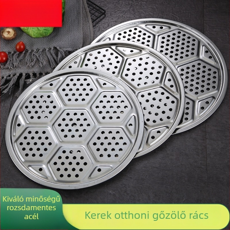 Vastagított rozsdamentes acél gőzölő tálca, kör alakú perforált gőzölő állvány háztartási és kereskedelmi használatra