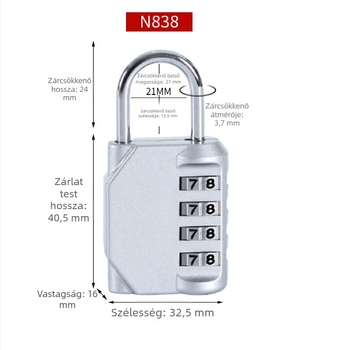 N838 4 számjegyű mechanikus kódzár, utazótáskákhoz, kollégiumi ajtókhoz, szekrényekhez, edzőteremhez és szerszámosládához