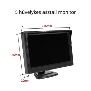 HD hátrameneti kamera teherautók és kisbuszok számára, 12V/24V-es univerzális autómonitor, 5 colos asztali kijelző