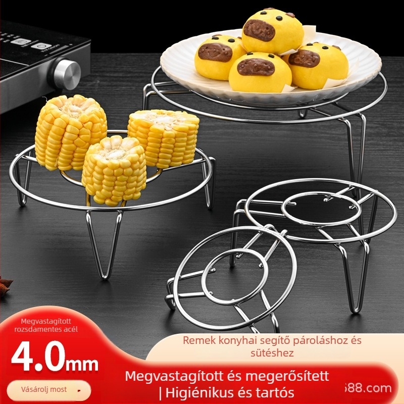 Rozsdamentes acélból készült gőzítő készlet: gőzölő állvány, vízfürdő tál, gőzölőkosarak, grill rács, olajszűrő tartó