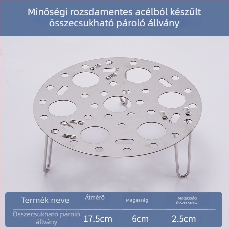 Rozsdamentes acélból készült gőzítő készlet: gőzölő állvány, vízfürdő tál, gőzölőkosarak, grill rács, olajszűrő tartó