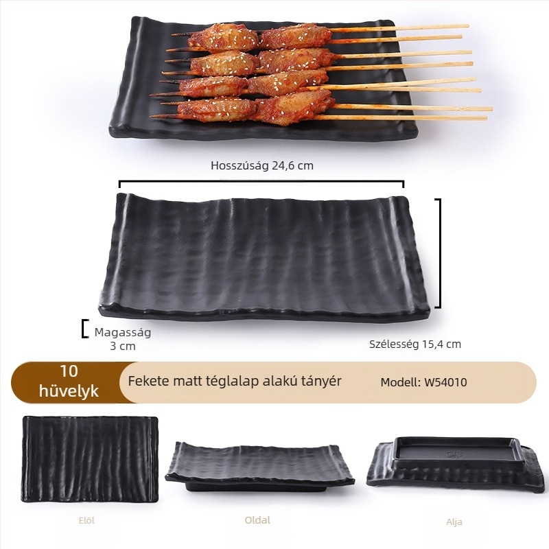 Buya Fekete melamínból készült, porcelán-immitáció, négyszögletes sekély tál, 20–21 cm, japán stílusú, hot pothoz és barbecue-hoz