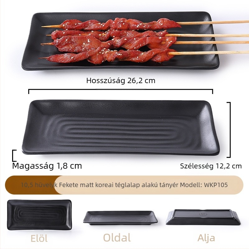 Buya Fekete melamínból készült, porcelán-immitáció, négyszögletes sekély tál, 20–21 cm, japán stílusú, hot pothoz és barbecue-hoz
