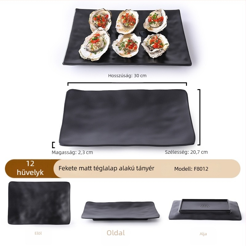 Buya Fekete melamínból készült, porcelán-immitáció, négyszögletes sekély tál, 20–21 cm, japán stílusú, hot pothoz és barbecue-hoz