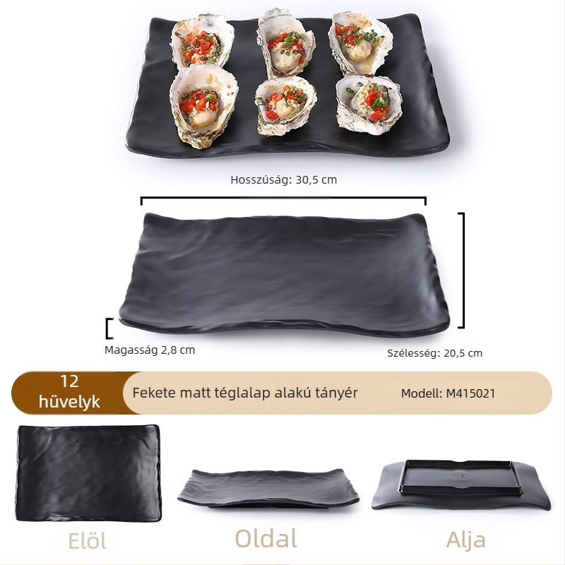 Buya Fekete melamínból készült, porcelán-immitáció, négyszögletes sekély tál, 20–21 cm, japán stílusú, hot pothoz és barbecue-hoz