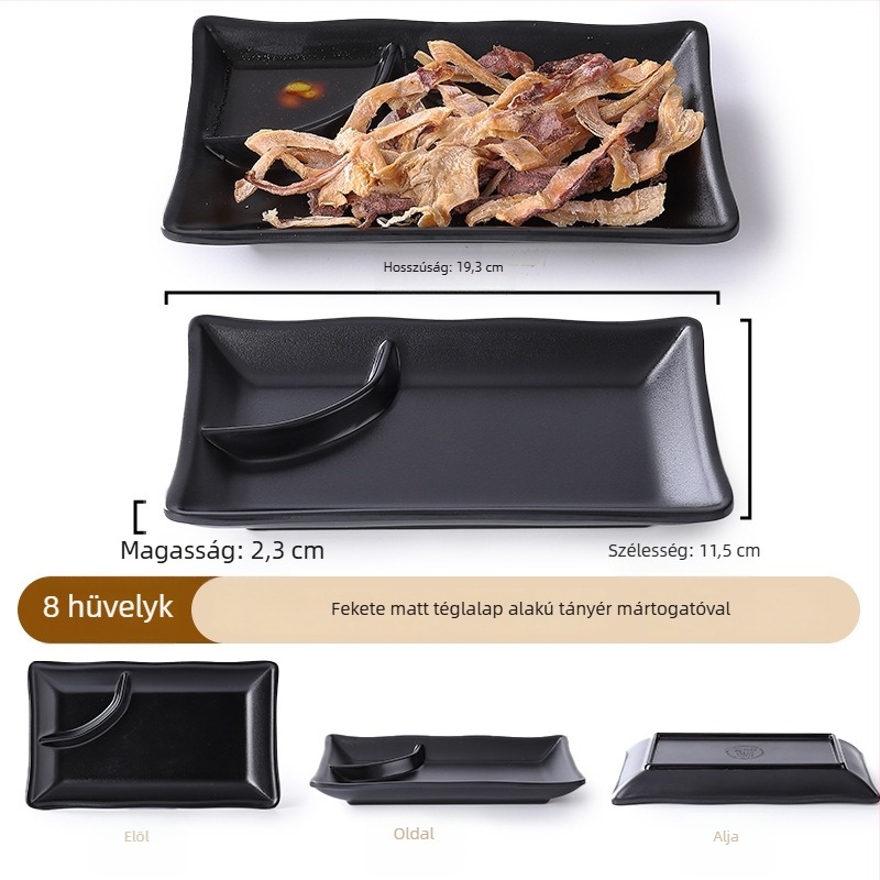 Buya Fekete melamínból készült, porcelán-immitáció, négyszögletes sekély tál, 20–21 cm, japán stílusú, hot pothoz és barbecue-hoz