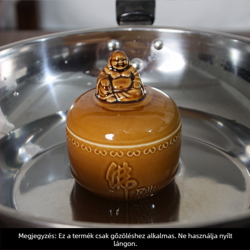 Kerámia főzőedény Buddha-fej fedővel, vízfürdőben történő pároláshoz, háztartási használatra