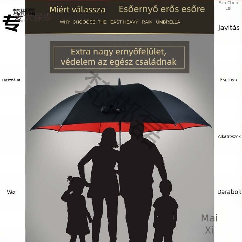 8 küllős hosszúkarú esernyő tartozékok napernyőhöz és golf esernyőhöz, egyenes fogantyú, üvegszálas bordák