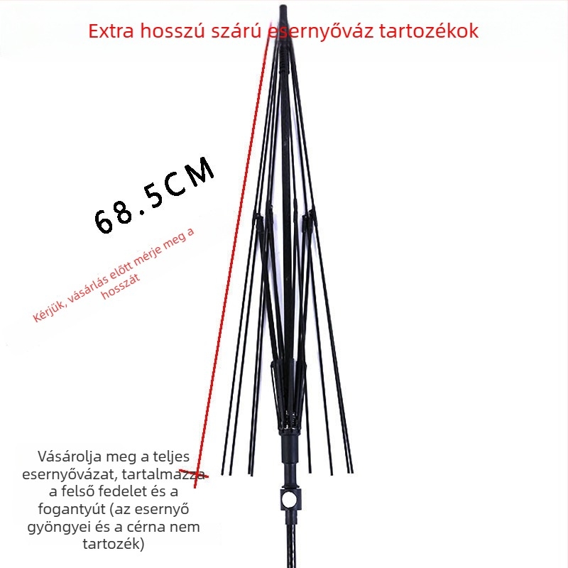 8 küllős hosszúkarú esernyő tartozékok napernyőhöz és golf esernyőhöz, egyenes fogantyú, üvegszálas bordák