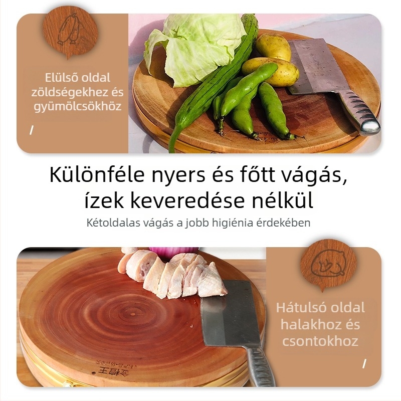 Kör alakú tömörfa vágódeszka, penészálló, kétoldalas, háztartási konyhai használatra
