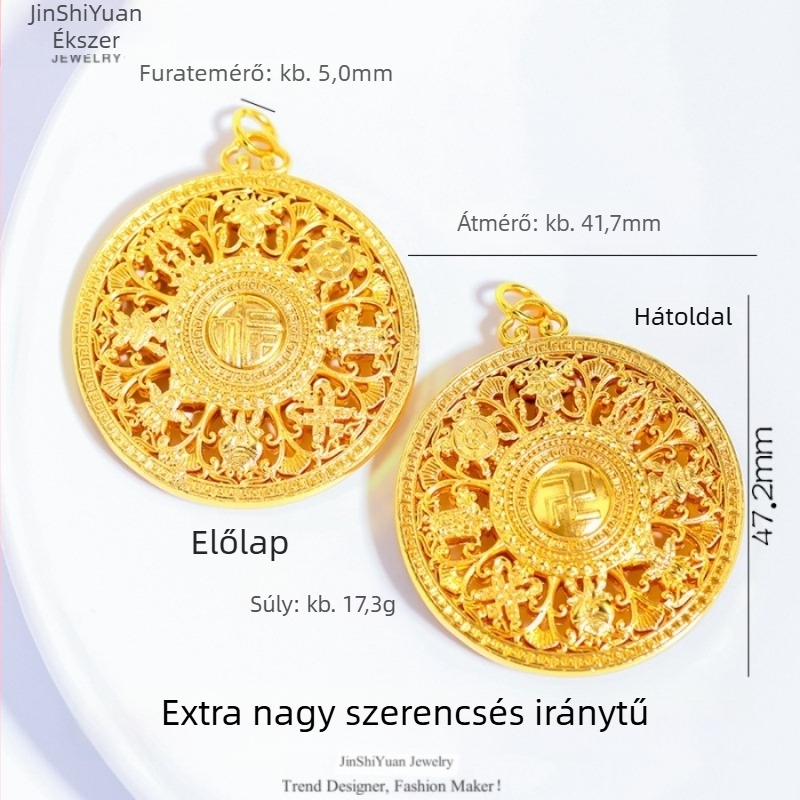 Uniszex nyaklánc Fu betűje kivágott medállal és nyolc kincses iránytűvel, réz aranyozással, 999-es bevonattal