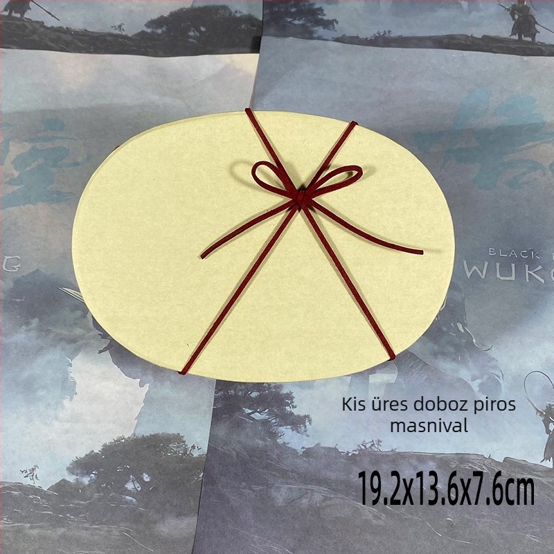 Üres ovális díszdoboz masnival, piros kraft papírból, születésnapi ajándékdoboz koszorúslánynak, karácsonyra és új évre