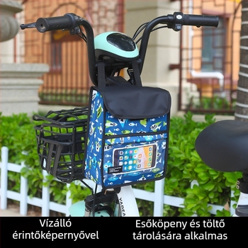 Elülső kerékpár tároló táska vízálló érintőképernyős zsebbel, nagy kapacitás, állítható rögzítés