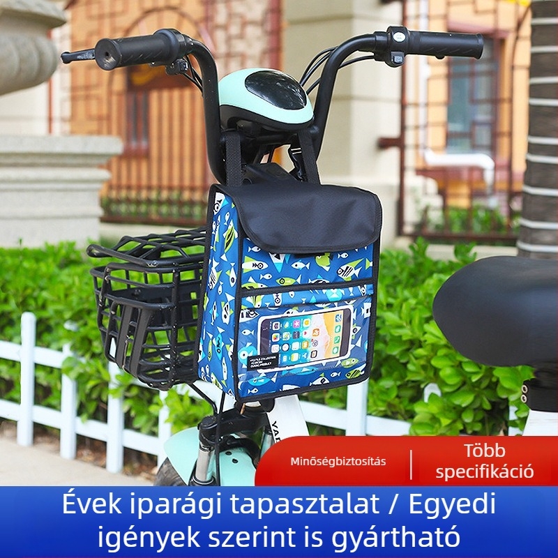 Elülső kerékpár tároló táska vízálló érintőképernyős zsebbel, nagy kapacitás, állítható rögzítés