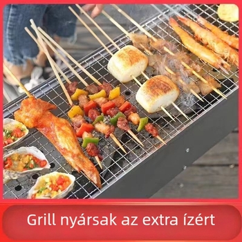 Otthoni faszenes grill, összecsukható nyárs tartó, V-alakú hordozható kültéri grill, készlet különböző méretekben