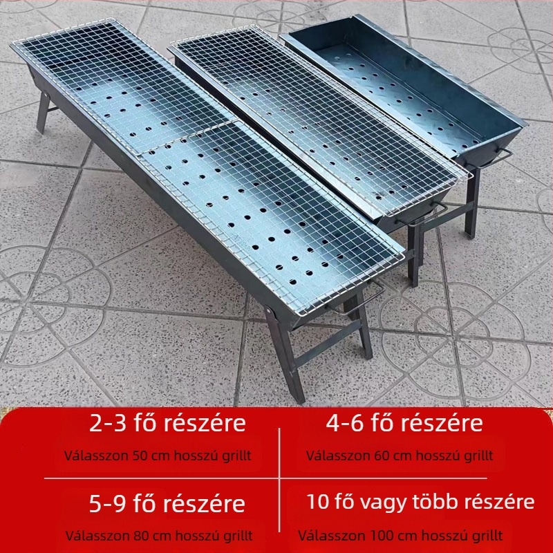 Otthoni faszenes grill, összecsukható nyárs tartó, V-alakú hordozható kültéri grill, készlet különböző méretekben