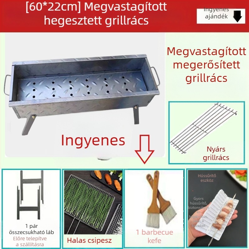Otthoni faszenes grill, összecsukható nyárs tartó, V-alakú hordozható kültéri grill, készlet különböző méretekben