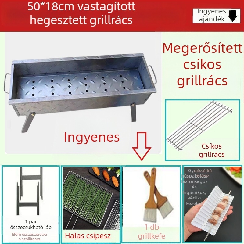 Otthoni faszenes grill, összecsukható nyárs tartó, V-alakú hordozható kültéri grill, készlet különböző méretekben