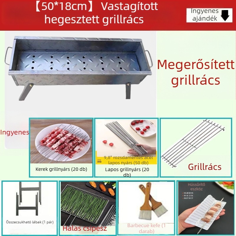 Otthoni faszenes grill, összecsukható nyárs tartó, V-alakú hordozható kültéri grill, készlet különböző méretekben