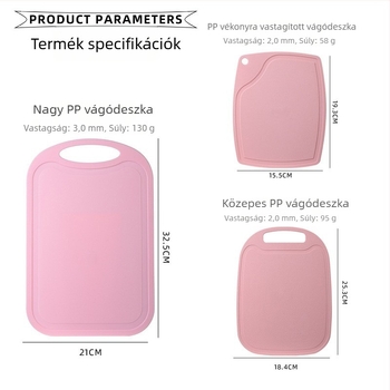 PP műanyag vágódeszka, kétoldalas konyhai vágódeszka gyümölcsökhöz és zöldségekhez, csúszásmentes, gyerekeknek és diákoknak