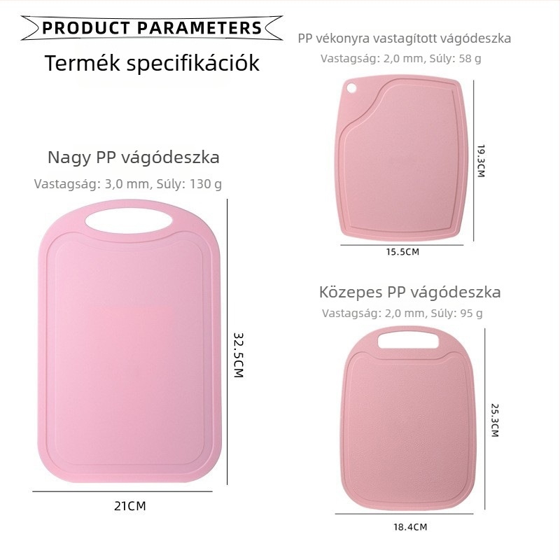 PP műanyag vágódeszka, kétoldalas konyhai vágódeszka gyümölcsökhöz és zöldségekhez, csúszásmentes, gyerekeknek és diákoknak