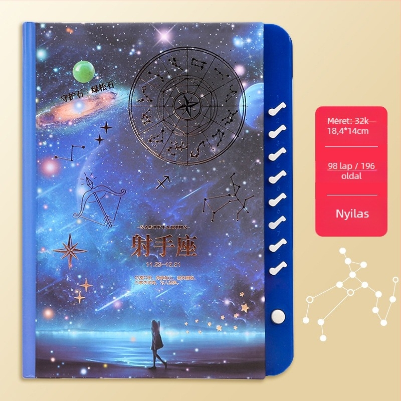 Zodiákus jelszókönyv – diáknapló, kreatív irodai ajándék, vastag, színes oldalak