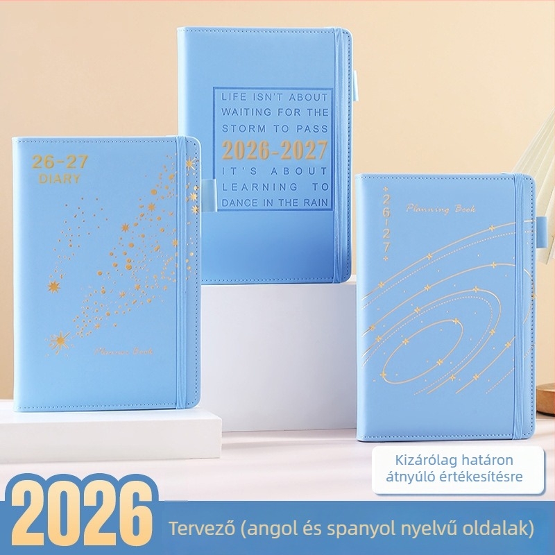 A5-ös tervező 2026–2027-re, kínai–angol–japán ütemező notesz, önfegyelem és hatékonyság kézikönyv