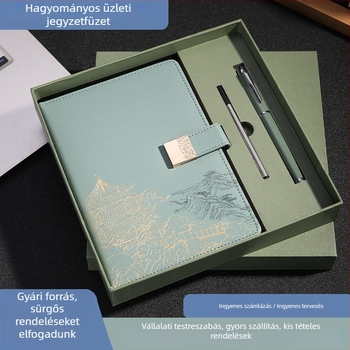 Guochao stílusú kulturális és kreatív A5 jegyzetfüzet díszdobozos készlet egyedi logóval, céges értekezlet jegyzet és planner