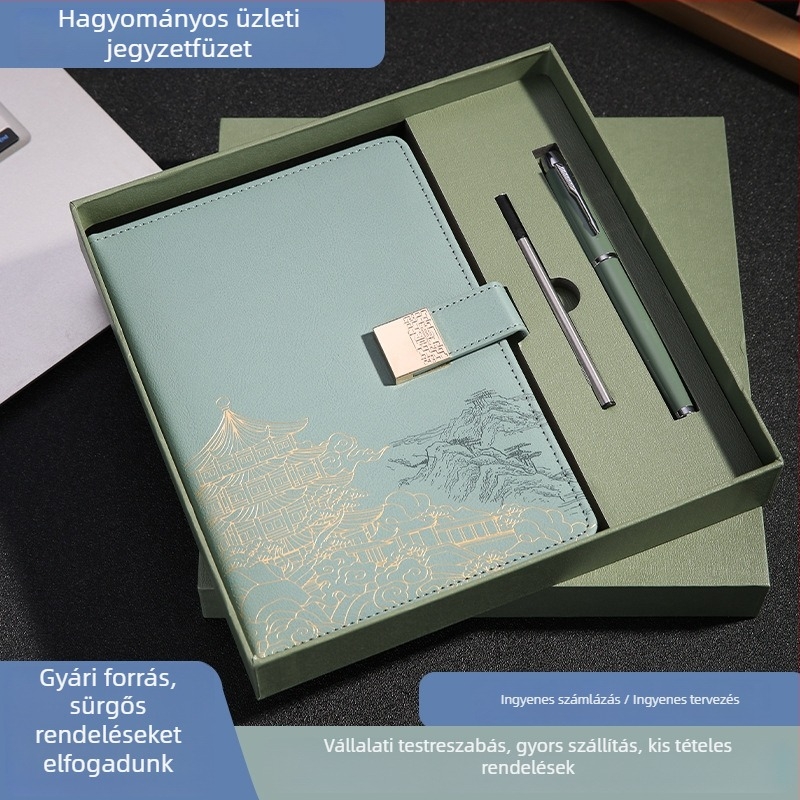 Guochao stílusú kulturális és kreatív A5 jegyzetfüzet díszdobozos készlet egyedi logóval, céges értekezlet jegyzet és planner