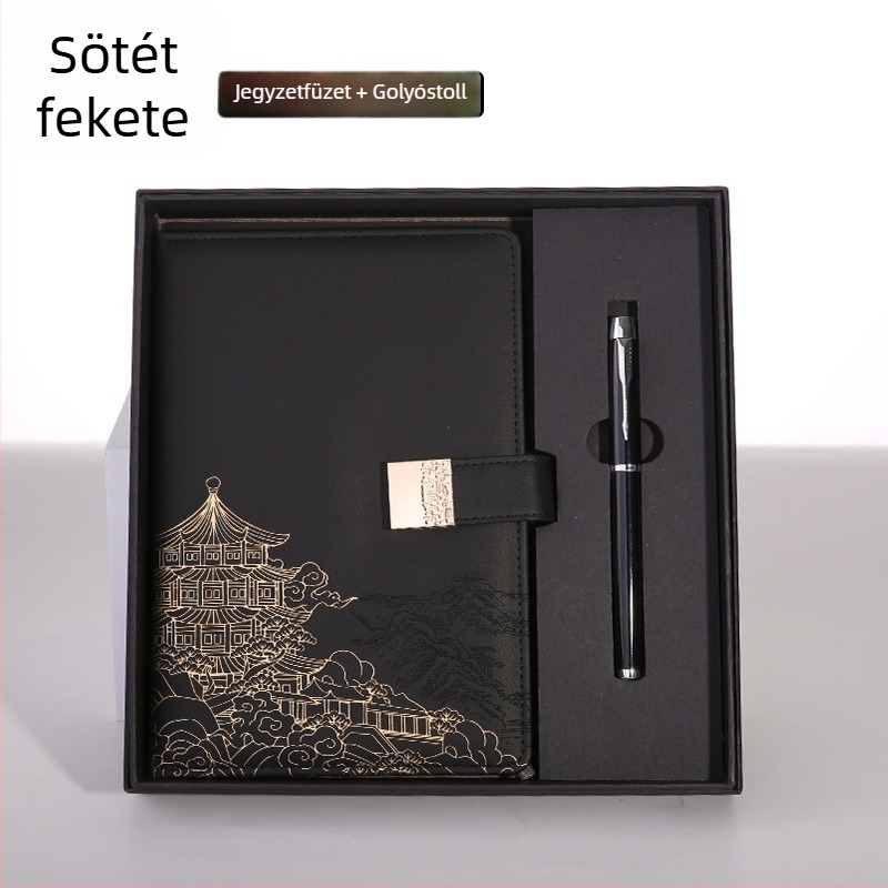 Guochao stílusú kulturális és kreatív A5 jegyzetfüzet díszdobozos készlet egyedi logóval, céges értekezlet jegyzet és planner