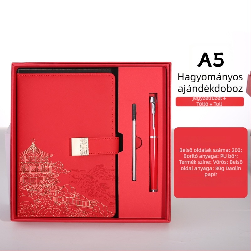 Guochao stílusú kulturális és kreatív A5 jegyzetfüzet díszdobozos készlet egyedi logóval, céges értekezlet jegyzet és planner